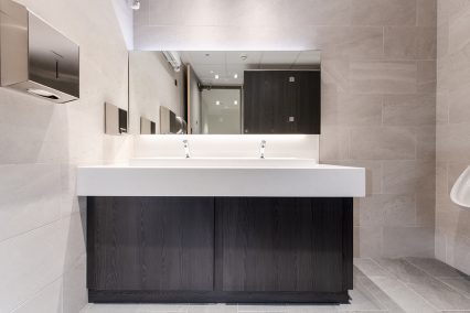 Solid surface vanity unit with matching removeable under panels